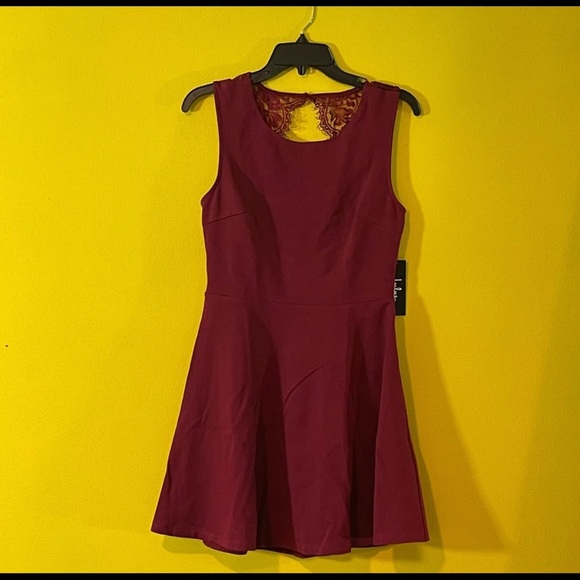 NWT Lulus Wine Red Lace Backless Skater Dress - Picture 4 of 4